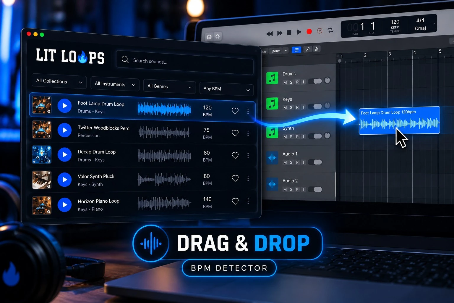Lit Loops Connector drag and drop workflow in Logic Pro