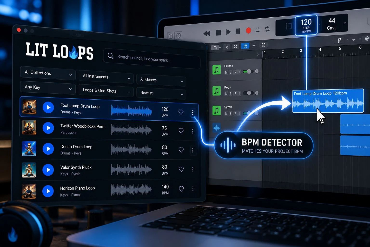 Lit Loops Connector project BPM audition controls in Logic Pro